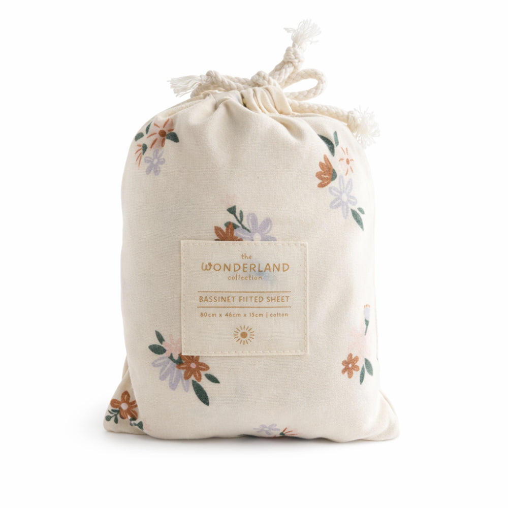 Wonderland Baby Collection Bassinet Fitted Sheet - CREAM POSY